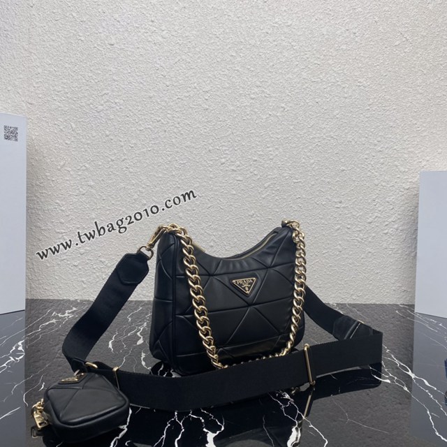 Prada專櫃新款升級版三合一女包 1BC151 普拉達小牛皮純手工菱形拼接鏈條肩背斜挎包 csp1511